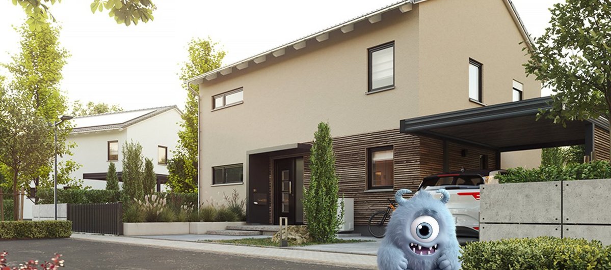 Ratenfresser Tiny vor dem Flair 152 RE mit Carport